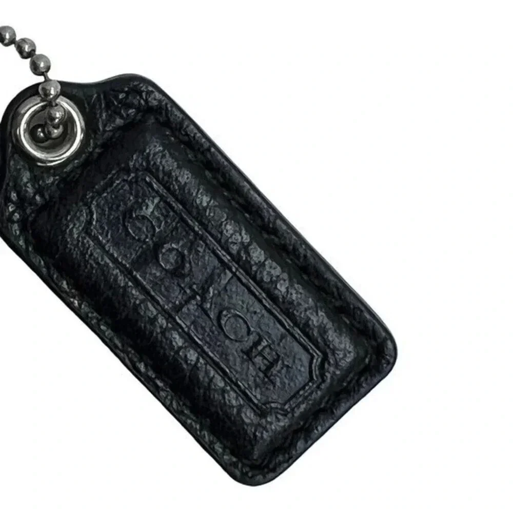 COACH Black Leather Replacement Keychain Mini Tag Fob On Beaded Chain​​​‎